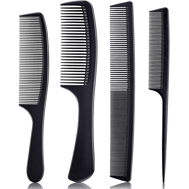 Bealihelp 4 Pieces Combs for Women and Man, Premium Black Carbon Fiber Hair Comb Set for Teasing and Parting, Professional Combs for Hair Stylist, Fine and Wide Tooth Styling Comb for All Hair Types - Image 1